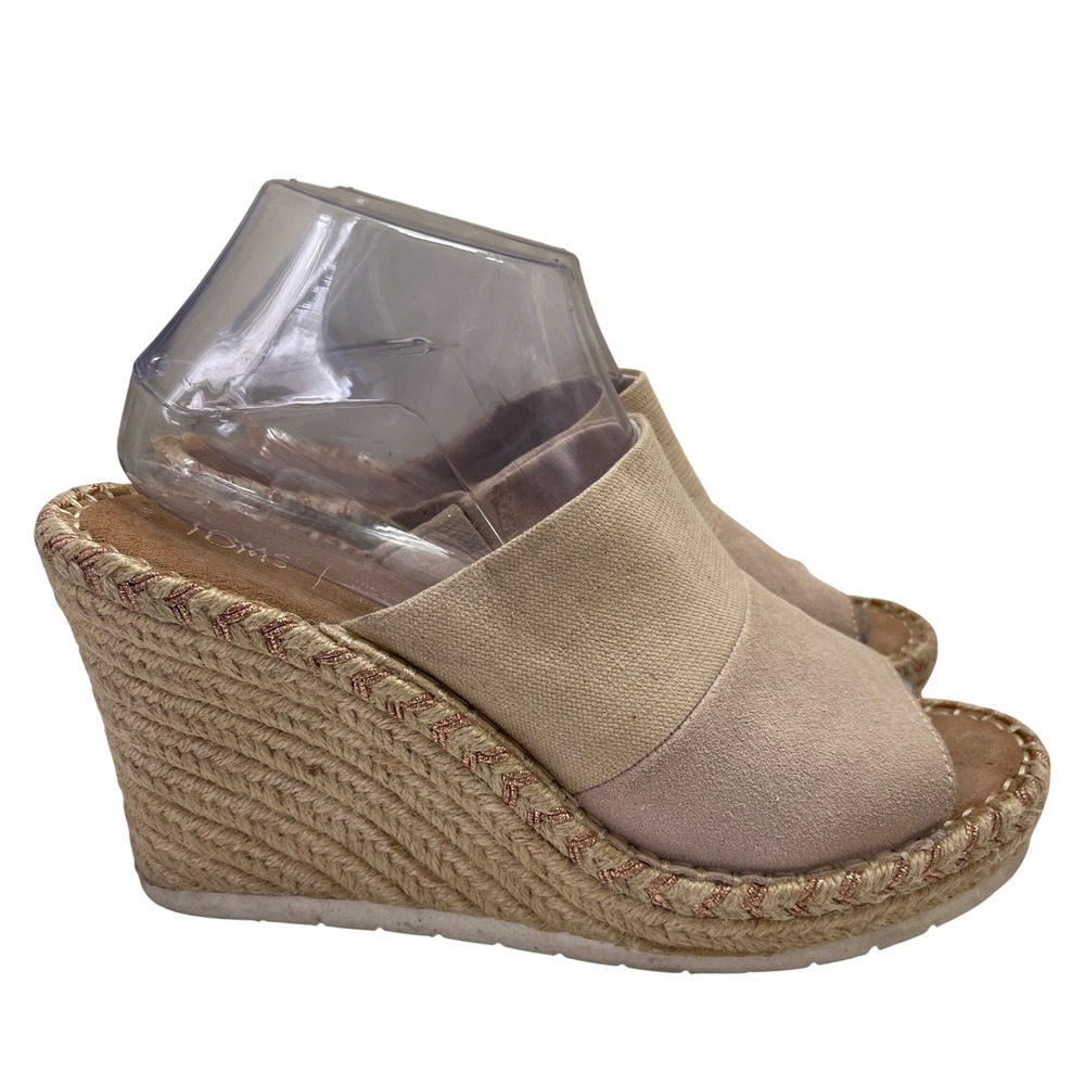TOMS Wedge Sandals Womens‎ 9 Blush Pink Suede Monica Espadrille Platform Slides